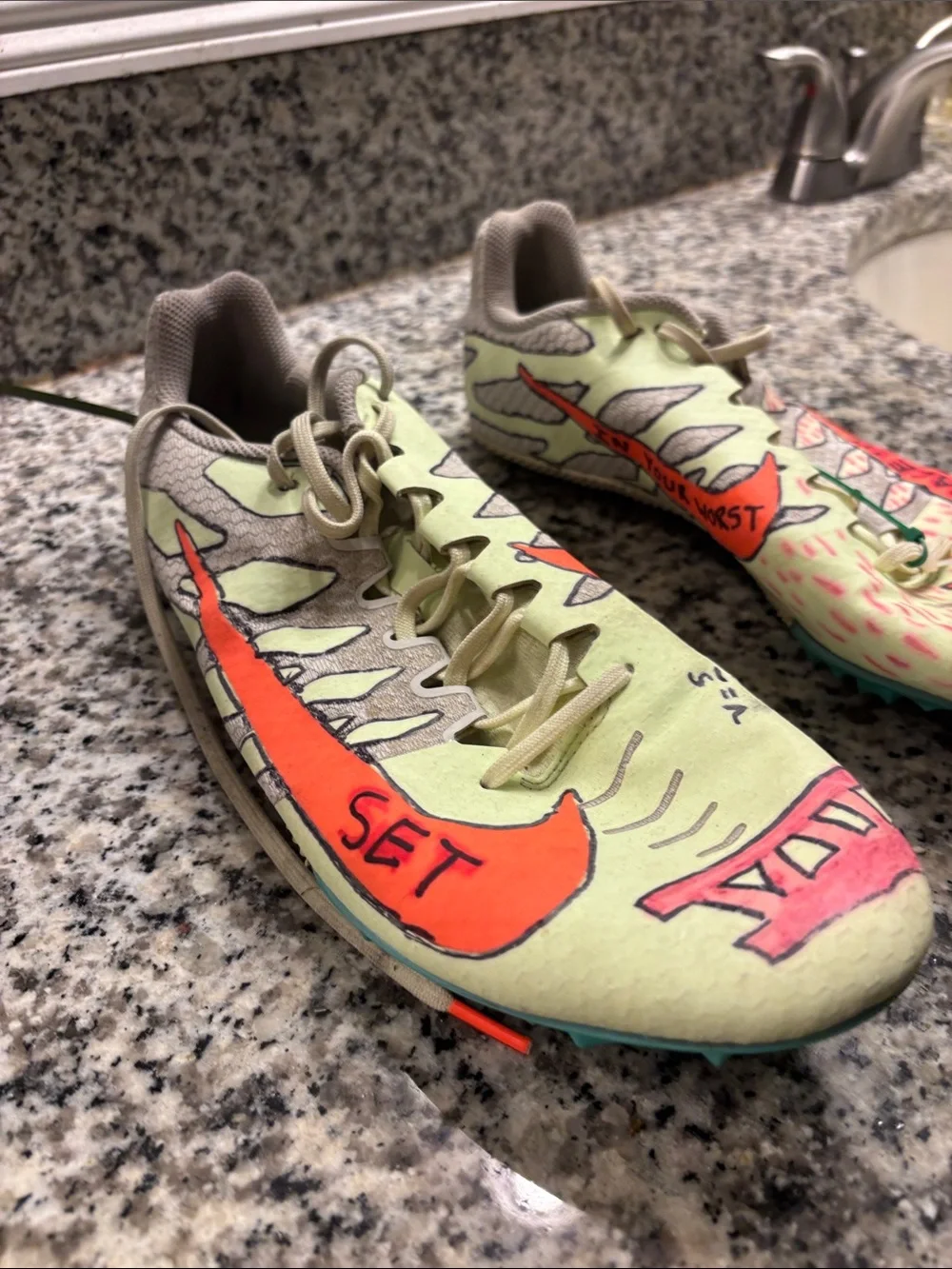 Nike Kids Neon Green and Orange Track Spikes